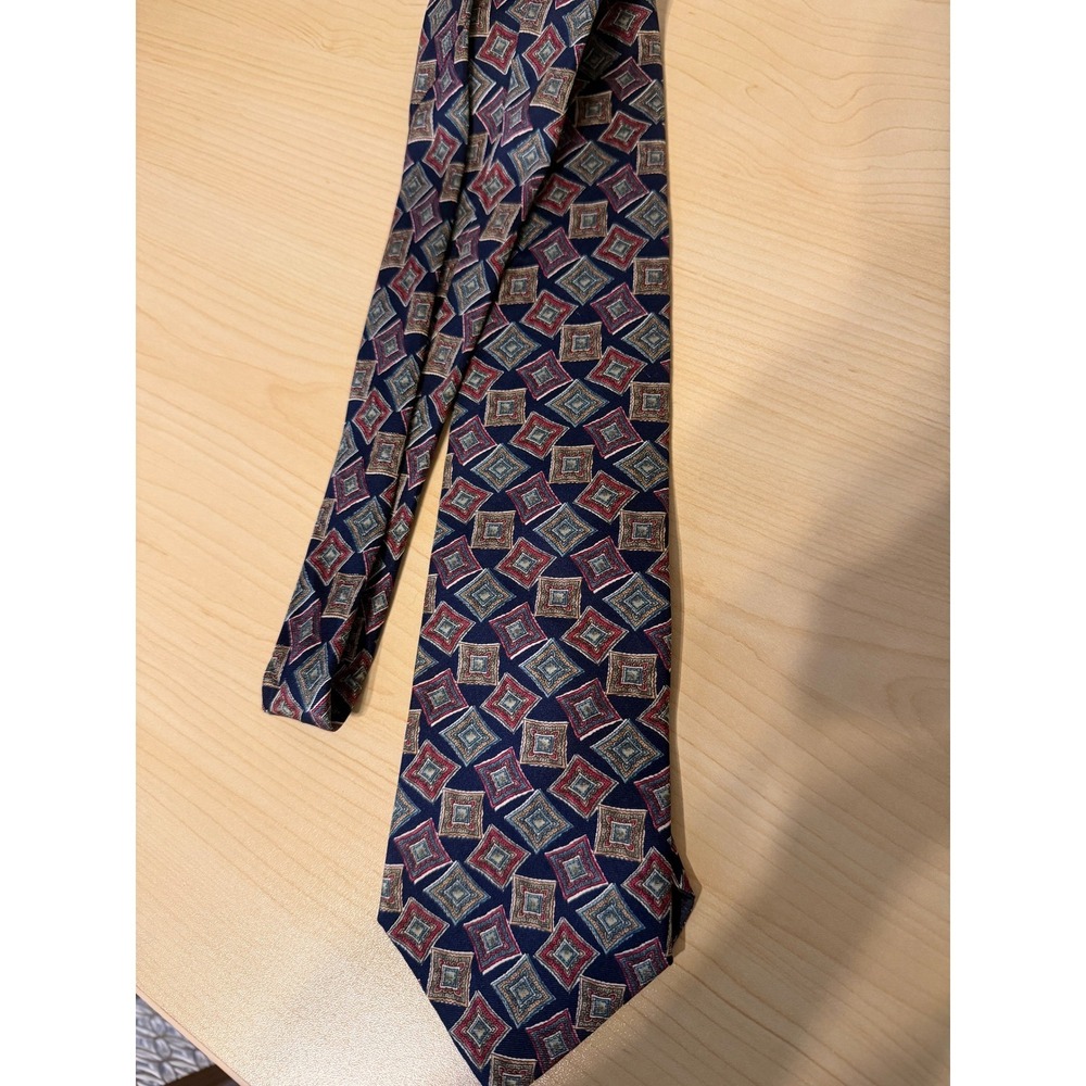 Christian Dior Monsieur Silk Jacquard Geometric Pattern Necktie Blue Red Gold